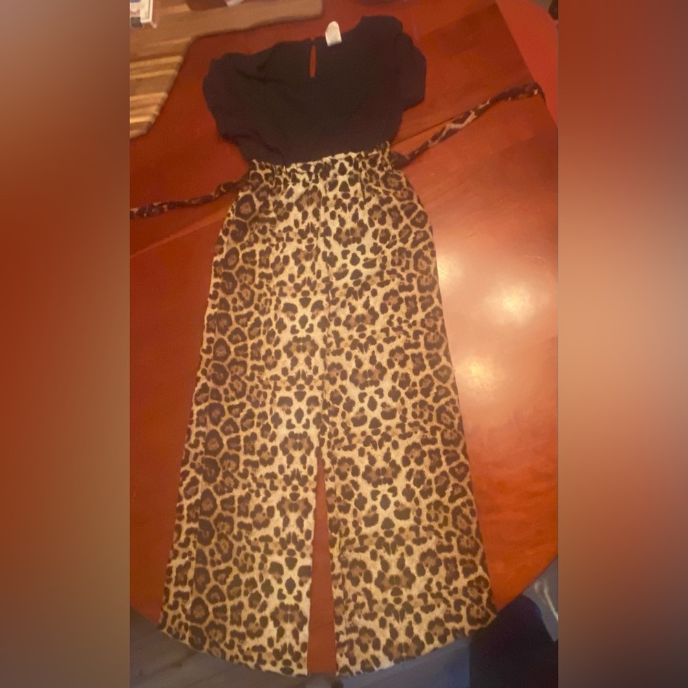 Girls black and cheetah print jumper